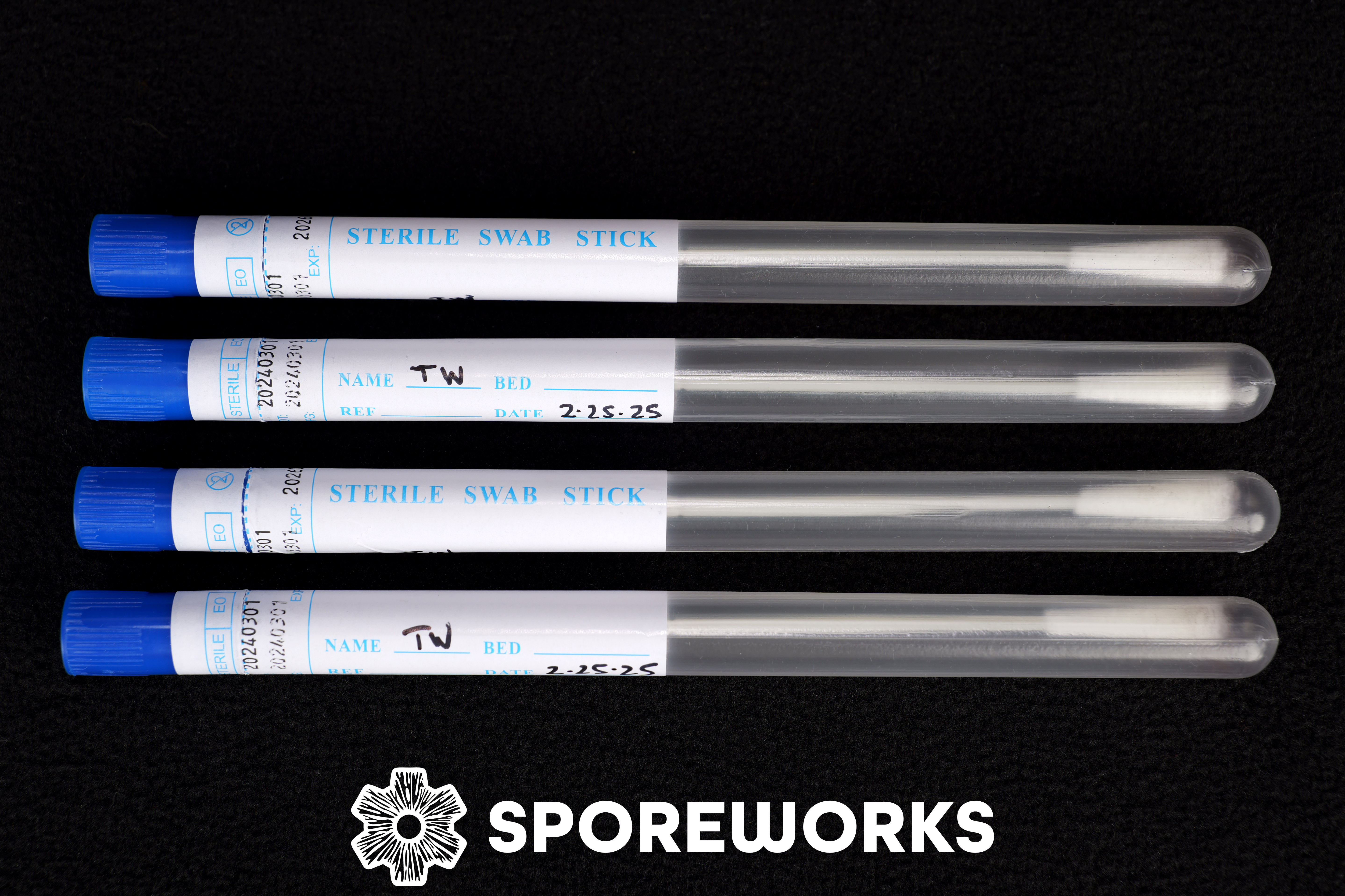 Sterile spore swab in plastic collection tubes